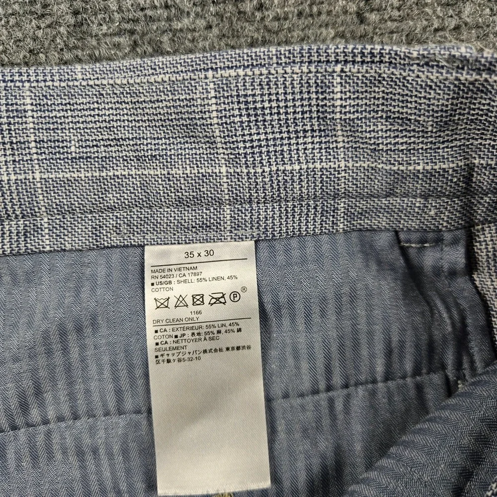 Banana Republic Mens 36 Tailored Linen Blend Plaid Dress Pants Blue White